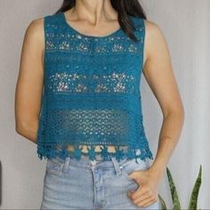 Blue Crochet Crop Top Condition: Nwot Brand: Verty Size: M/L Material: Cotton Smoke Free Home Ref# 1957 Crop Top Sleeveless, Blue Crochet, Summer Beach Outfit, Crochet Crop, Crochet Crop Top, Walker Boots, Top Sleeveless, Fit N Flare Dress, Rain And Snow Boots