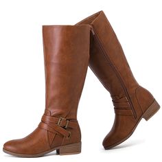 PRICES MAY VARY. Stylish and Comfortable: These women's knee high boots feature a chic design perfect for any fall or winter outfit, with a round toe and convenient side zipper closure for easy wear. The knee-high length of these boots helps to keep your legs warm during cold weather, ensuring you feel comfortable and snug as the temperature drops. Versatile Wear: A great addition to any closet, these riding boots are suitable for both casual and dressier occasions, making them an essential item Winter Dresses With Boots, Winter Wear For Women, Wide Calf Knee High Boots, Women's Knee High Boots, Brown Knee High Boots, Buckles Fashion, Womens Knee High Boots, Mid Calf Boots, Winter Outfit