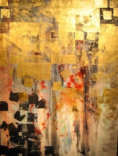 an abstract painting with yellow and black colors