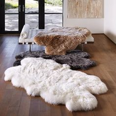 an animal skin rug in the middle of a room