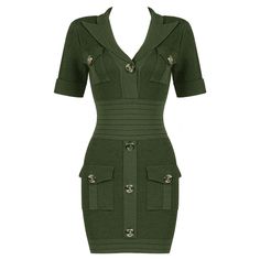 V Neck Bandage Dress B1303 - Women's Dress Shop. Bandage Dress, Bodycon Dress & Blazer Autumn Green, Neck Bandage, Bandage Dress Bodycon, Strapless Midi Dress, Green Mini Dress, Dress Bodycon, Green Button, Trendy Clothes For Women, Knit Mini Dress