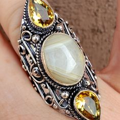 Brand New Handmade Botswana Agate And Citrine Silver Statement Ring. Size 8 925 Stamped New To Poshmark? Use Referral Code Kimberlyn222 To Receive $10. Yellow Citrine Gemstones With Accents, Yellow Agate Jewelry With Natural Stones, Yellow Agate Gemstone Jewelry, Bohemian Yellow Round Rings, Silver Bohemian Citrine Rings, Silver Bohemian Citrine Jewelry, Bohemian Silver Citrine Jewelry, Bohemian Citrine Stone Jewelry, Handmade Bohemian Gemstone Rings