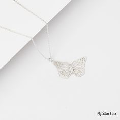 "Butterfly Necklace is made by hand in our workshop with care. All our jewelry is the most elegant choice for the Bridesmaids, friends, your loved ones and for yourself. Butterfly Necklace * Material: High Quality Solid 925 Sterling Silver. * Finish: Sterling Silver ∙ 18K Gold ∙ Rose Gold. * All our jewelry is custom made by hand with care in our workshop. HOW TO ORDER ❓ * Select your necklace COLOR. * Choose necklace length from 14\" to 22\". The length option is the TOTAL chain length (includi Sterling Silver Butterfly Necklace For Wedding, Elegant Adjustable Butterfly Necklace As Gift, Dainty Handmade Silver Butterfly Necklace, Handmade Dainty Silver Butterfly Necklace, Handmade Minimalist Butterfly Jewelry, Elegant Handmade Adjustable Butterfly Necklace, Handmade White Butterfly Necklace For Gift, Handmade White Butterfly Necklace Gift, Elegant Handmade White Butterfly Necklace