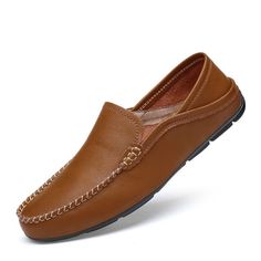 Upper Material: Split Leather Outsole Material: Rubber Closure Type: Slip-On Shoes Type: Boat Shoes Pattern Type: Solid Insole Material: PVC Lining Material: Synthetic Mens Brown Dress Shoes, Casual Oxford Shoes, Driving Shoes Men, Shoes Pattern, Casual Leather Shoes, Popular Shoes, Oxford Shoes Men, Leather Oxford Shoes, Genuine Leather Shoes