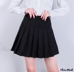 Olivia Mark - High-waisted Pleated Skirt with Anti-Exposure Design - Ideal for College Girls High Waist Fitted Skirt For School, High Waist Fitted Bottoms For School, Fitted High Waist Bottoms For School, Black Skort For School In Fall, Casual Fitted Black Pleated Skirt, Fitted Skirt For School, Fitted High Waist School Uniform Mini Skirt, Black School Uniform Bottoms For Summer, Black School Uniform Skirt For Fall