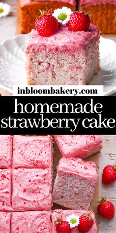 this homemade strawberry cake is made with fresh strawberries