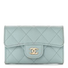 This is an authentic CHANEL Caviar Quilted Flap Card Holder Wallet in Light Blue. This stylish card case is crafted of luxurious quilted caviar leather in light blue. The wallet features a front flap with a gold Chanel CC snap closure that opens to a partitioned interior. Gold Chanel, Chanel Caviar, Card Holder Wallet, Card Case, Snap Closure, Card Holder, Light Blue, Chanel, Wallet