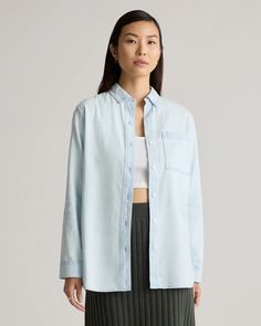 Distressed Denim Oversized Shirt Core Wardrobe, Silk Cami, Quarter Zip Sweater, Mother Denim, Oversized Shirt, Blouse Dress, Distressed Denim, Sweater Jacket, Step Up