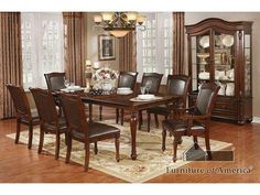 Sylvana Brown Cherry/Espresso 7 Pc. Dining Room Set - Ornate Home Brown Dining Table, Traditional Dining Tables, Solid Wood Dining Set, Drop Leaf Dining Table, Arm Chairs, Furniture Of America, Dining Room Bar, Dining Arm Chair, Table And Chair Sets