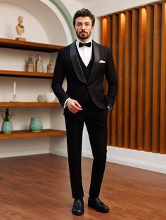 Black Formal Suits Men, Tuxedo Three Piece For Men, Coats For Men Formal, Walima Men Suit, Mens Suits For Reception, Tuxedo For Men Reception, Black Coat Suit For Men, 3 Piece Suit For Groom, Black Tux For Wedding