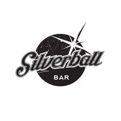 the silverball bar logo is black and white with an old - school style design