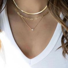 Layered Gold Necklaces: 3-Piece 14K Vermeil Gold over solid 925. Silver necklace set for Women, this set includes one 16 inch clavicle herringbone 14 karat vermeil gold necklace, one 17 inch paperclip style 14 karat Vermeil gold & one 18inch necklace with a 1 carat total weight of flawless princess cut cubic zirconia pendant. All 3 are beautiful worn as a layered style or can be worn separately. Only available for purchase at Facetreasures.com Elegant Tarnish Resistant Layered Necklace, Elegant Tarnish-resistant Layered Necklace, Silver Gold-plated Layered Necklace, Dainty Gold Plated Herringbone Necklace, Dainty Snake Chain Jewelry, Elegant Sterling Silver Herringbone Necklace, Sterling Silver Herringbone Necklace For Everyday, 14k Gold Delicate Herringbone Necklace, 14k Gold Herringbone Necklace As Gift