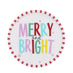 a merry and bright paper plate on a white background