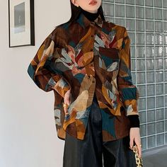 image_0 Winter Long Sleeve Patchwork Shirt, Trendy Multicolor Patchwork Blouse, Winter Patchwork Button-up Top, Casual Patchwork Button-up Blouse, Brown Patchwork Long Sleeve Blouse, Casual Brown Patchwork Blouse, Casual Button-up Patchwork Blouse, Multicolor Patchwork Shirt For Fall, Trendy Button-up Patchwork Tops