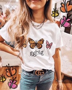 Big Little Reveal Shirts, Gives Me Butterflies, Butterfly Aesthetic, Big Little Shirts, College Sorority, Greek Shirts, Single Shirt, Big Little Reveal, Carson City