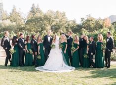 a bride and groom with their bridal party