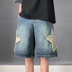 Threebooy Patch embroidered denim shorts for men's summer American high street capris casual breeches loose fitting youth pants Closure Type: Button Fly Fabric Type: Plaid Decoration: Pockets Length: Knee Length Jeans Style: Cargo Pants Material: COTTON Casual Patchwork Jean Shorts, Embroidered Denim Shorts, Sports Sweatpants, Street Clothing, Mens Shorts Summer, Denim Patches, Japanese Streetwear, Sweatshirt Short Sleeve, Street Outfit