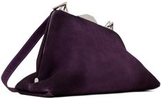 Suede shoulder bag in purple. · Adjustable and detachable shoulder strap · Bumper studs at base · Press-release fastening at hinged closure · Card slot at interior · Buffed faux-leather lining · Logo-engraved silver-tone hardware · H8 x W13 x D5.25 Supplier color: Dark violet Evening Bags With Snap Closure And Top Handle, Evening Bag With Snap Closure And Top Handle, Classic Purple Evening Bag, Classic Purple Shoulder Bag With Detachable Handle, Purple Shoulder Bag With Silver-tone Hardware For Evening, Luxury Purple Bags With Palladium Hardware, Luxury Evening Shoulder Bag With Snap Closure, Elegant Purple Shoulder Bag With Palladium Hardware, Luxury Purple Evening Satchel