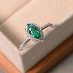 Lab grown emerald ring sterling silver marquise cut ring Marquise Cut Rings, Ring Engagement, Marquise Cut, Emerald Ring, Ring Sterling Silver, Sterling Ring, Or Rose, Sapphire Ring, Lab Grown