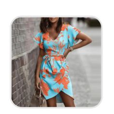 Turquoise And Orange Hawaiian Dress. Never Been Worn. Bnwt Turquoise V-neck Mini Dress For Summer, Casual Turquoise Knee-length Dress, Summer Mini Dress In Turquoise For The Beach, Summer Turquoise Mini Dress For The Beach, Summer Turquoise Mini Dress For Beach, Turquoise Mini Dress For Summer, Turquoise V-neck Summer Dress, Turquoise Bohemian Mini Dress For Summer, Turquoise Mini Dress For Vacation