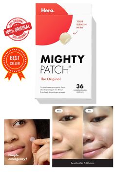 The Original Award-Winning Acne Patch: Mighty Patch is a hydrocolloid sticker that improves the look of pimples overnight without the popping. Just stick it on, get some sleep, and wake up with clearer-looking skin. #skincare #pimple #zits #mightypatch @amazon #acne #acnetreatment #acnescars #acnefree #acneproblems #acnecream #acneskin #acnecare #acneproneskin #acneprone Acne Pimple Patch, Mighty Patch, Get Some Sleep, Acne Patch, Pimples Overnight, Pimple Patch, Acne Cream, Acne Care, Acne Free