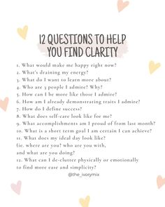 12 questions to help you find clarity What Is My Identity, Self Love Exercises Ideas, Weekend Journal Prompts, Mollycore Aesthetic, Journaling Layout, Daglig Motivation, Cinnamon Bites, Healing Journal, 12 Questions