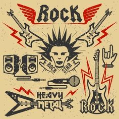 rock music poster with guitars and other musical instruments