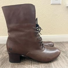 Born Vintage Victorian Brown Round Toe Laced Leather Boots, Size 10. Mid Calf 2” Block Heel Very Good Preowned Condition, Minor Scuffs/Wear. Cottagecore, Grannycore, Old School, Peasant, Prairie, Steampunk, Whimsical, Goth, Feminine, Romantic, Festival Mid Calf Leather Boots, Calf Leather Boots, Whimsical Goth, Feminine Romantic, 2 Block, Born Shoes, Vintage Victorian, Lace Up Boots, Mid Calf