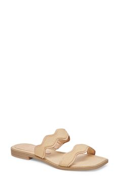 Scalloped edges add a contemporary twist to a breezy sandal that's perfect for pairing with all your warm-weather looks. Synthetic upper, lining and sole Imported Scalloped Edges, Sandal Women, Slide Sandals, Warm Weather, Womens Sandals, Size 7, Nordstrom, Twist, Sandals