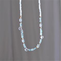 "Natural Aquamarine Necklace for Women, Handmade Jewelry Stunning and chic this beaded aquamarine necklace is the perfect everyday necklace or gift.  Aquamarines are a symbol of courage.  D E T A I L S *Gorgeous, genuine and natural aquamarine with touches of apatite beaded by hand  *Adorned with 14kt gold filled accents   Water friendly  LENGTH  *Choose a 16 inch length of a 16 inch with a 2 inch extender for up to 18 inches.  *Model is wearing 16\" in photos.  HOW TO PERSONALIZE *Select your c Aquamarine Bead Necklaces For Gifts, Aquamarine Round Beads Necklace For Gift, Turquoise Aquamarine Round Bead Necklaces, Light Blue Gemstone Beaded Necklace Gift, Light Blue Gemstone Beads Necklace For Gift, Light Blue Aquamarine Necklace With Gemstone Beads, Light Blue Aquamarine Gemstone Beads Necklace, Everyday Blue Gemstone Beaded Necklaces, Blue Beaded Necklaces With Gemstone Beads