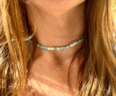 This bright and beachy sz 6/0 Czech glass seed bead choker is perfect for a day at the beach.  It is bright, cheery and light weight.  Necklace comes in a random pattern of sky blue, aqua and whites.  The pattern is random making each necklace unique. Necklace comes in a variety of lengths and can be worn as a choker or longer.  Please measure your neck prior to ordering to make sure you get the correct size. Thank you and have a wonderful day. Cheap Blue Beaded Choker, Casual Turquoise Beaded Necklaces With Tiny Beads, Casual Turquoise Beaded Necklaces For Festival, Turquoise Choker With Round Beads For Summer, Summer Turquoise Choker With Colorful Beads, Blue Tiny Beads Choker For Summer, Blue Handmade Choker For Summer, Casual Blue Necklace With Tiny Beads, Handmade Blue Choker For Summer