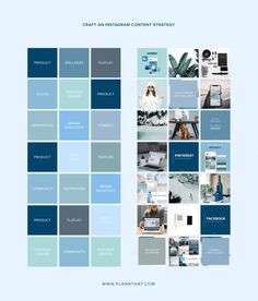 a blue and gray brochure with many different images