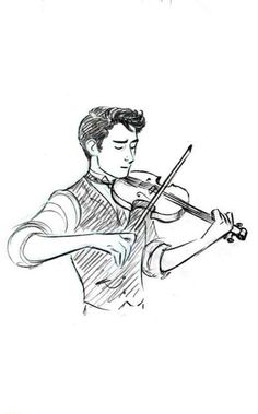 a drawing of a man holding a violin in one hand and playing the violin on the other