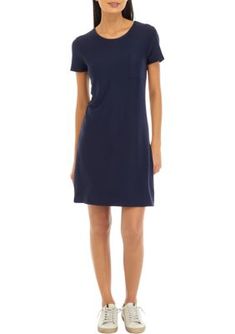 A casual-day basic, this t-shirt dress from OLIVE + OAK is a must-have. | OLIVE + OAK Women's Short Sleeve T-Shirt Dress, Navy Blue, Medium Casual Solid Color T-shirt Dress For Loungewear, Blue Casual T-shirt Dress For Spring, Casual Blue T-shirt Dress For Spring, Casual T-shirt Dress For Summer Workwear, Casual Crew Neck T-shirt Dress For Daywear, Spring Short Sleeve T-shirt Dress In [color], Colorful Short Sleeve T-shirt Dress For Spring, Blue Short Sleeve T-shirt Dress For Spring, Casual Blue Short Sleeve T-shirt Dress