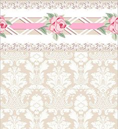 an image of wallpaper with flowers and ribbons on it, including the borders