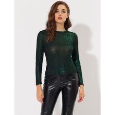 Elevate your wardrobe with the Allegra K Women's Metallic Top, a dazzling choice for any festive occasion. This top shines with its unique metallic green fabric, ensuring you stand out in any crowd.

- Material: High-quality metallic fabric
- Color: Shiny metallic green
- Size: Small
- Gender: Female
- Features: Long puff sleeves, round neckline

Perfect for parties, club nights, or a glamorous evening out, this top pairs beautifully with wide-leg trousers or leather leggings and heels. Its comf Glamorous Christmas Tops For Night Out, Glitter Tops For Winter Night Out, Glamorous Shiny Top For Fall, Sheen Top For Night Out In Fall, Sheen Top For Fall Night Out, Shiny Stretch Top For Party, Metallic Shiny Top For Party, Shiny Top For Night Out In Fall, Shiny Tops For Night Out In Fall