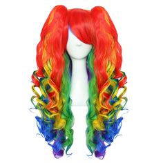 PRICES MAY VARY. ★★Based on daily use, we designed this Rainbow wig. This wig includes two removable rainbow pigtails. Rainbow wavy wig for women take part in different parties. ★★It’s better for the customers to style your own wigs for your personal preference. Made of 100% superior quality heat resistant fiber. green hair wig is tangle-free. it is very soft , comfortable. hair wig machine wig synthetic can be styled with curling irons, you can customize your own unique hair style. ★★Head Circu Rainbow Pigtails, Pigtails Curly, Clown Drag, Yarn Wigs, Hair For Halloween, Pigtail Wig, Clown Wig, Christmas Party Costume, Drag Wigs