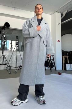 Oversize Side pockets Model is wearing size XS/S 78% Wool, 22% Cotton Oversize Coat, Oversized Coat, The Model, Dress Accessories, Best Sellers, Light Grey, Gray Color, Coats Jackets, Size Small