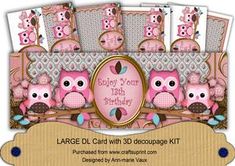 a card with pink owls on it