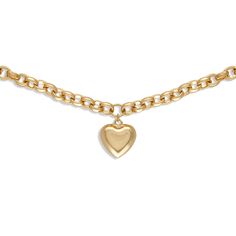 18k gold filled 18" round chain 20mm puffy heart pendant Lobster clasp closure View our size chart for length questions Gold Round Charm Necklace With Heart Charm, Gold Heart Necklace With Cable Chain For Valentine's Day, Yellow Gold Heart Necklace With Gold Chain, Everyday Gold Heart Necklace With Cable Chain, Everyday Yellow Gold Heart Necklace With Cable Chain, Valentine's Day Gold Heart Necklace With Cable Chain, Yellow Gold Heart Necklaces With Gold Chain, Yellow Gold Heart Pendant Chain Necklace, Heart Shaped Yellow Gold Necklace With Gold Chain