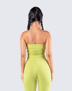 Effortlessly leave them green with envy in this cutesy green tube top 💚 The perfect staple piece for lounging, or slaying in... either way you'll be the top pick 😏 Casual Green Bandeau Tube Top, Trendy Green Bandeau Tube Top, Green Trendy Tube Top For Spring, Trendy Green Strapless Tube Top, Trendy Green Tube Top For Summer, Green Stretch Casual Tube Top, Trendy Green Strapless Crop Top, Casual Green Stretch Tube Top, Bandeau Crop Top For Workout