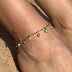 Colorful Daisy Flower Anklet | Anklet | Ankle Bracelet | Ankle Chain | Beach Anklet | Anklet Bracelet | Foot Bracelet Anklet For Women ITEM DETAILS: Made From High Quality Gold Plated Metal Little Colorful Daisies In Between Adjustable Size OTHER INFORMATION: 100% Handmade Safely Packaged DELIVERY: Delivery And Processing Time Usually Takes 7-12 Days For The Last 4 Years, Details Of Summer Team Is Focused On Providing Best Quality And Most Cute Summer Accessories For Women :) Thanks For Shopping With Us! Handmade Trendy Anklets For Spring, Trendy Handmade Anklets For Spring, Trendy Anklets For Spring Season Gift, Trendy Spring Anklets Perfect For Gifts, Trendy Spring Gift Anklet, Adjustable Dainty Anklet For The Beach, Adjustable Anklets For Spring Gift, Trendy Spring Festival Anklets, Trendy Anklets For Beach Season Gift