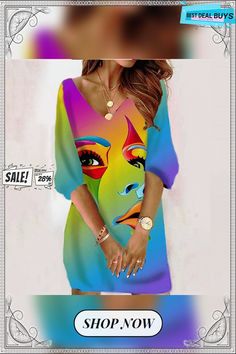 Women's Casual Dress Bodycon Sheath Dress Mini Dress Black Blue Rainbow 3/4 Length Sleeve Abstract Print Winter Fall V Neck Vacation Loose Fit S M L Xl Xxl 3xl Multicolor 3/4 Sleeve Party Dress, Multicolor Party Dress With 3/4 Sleeves, Multicolor Half Sleeve Dresses, Blue Printed Dress With 3/4 Sleeve, Blue Rainbow, Mini Dress Black, Dress Bodycon, Short Mini Dress, Dress Mini