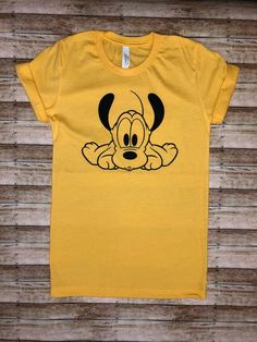 How cute is baby Pluto on this nice color yellow?Picture shown is a Heather Yellow Gold and is super soft and comfy!**UNISEX SIZES BELLA BRANDAny questions, just ask! Disney Squad Goals, Disney Camping, Disney Vacation Shirts, Camping Tee, Camper Shirt, Disney Tees, Disney Shirt, Squad Goals, Disney Vacation