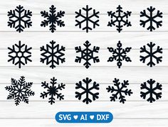 snowflakes cut files for silhouettes, svg and dxf on wood background