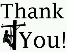 a black and white image of a man on a power line with the words thank you