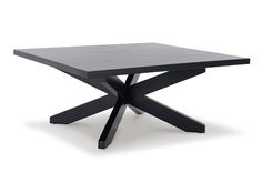 a black square table sitting on top of a white floor