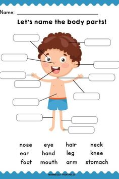 Body Parts Worksheet, Body Parts For Kids, Body Parts Preschool, English Grammar For Kids, English Worksheets For Kindergarten, Grammar For Kids, English Activities For Kids, Worksheet For Kids, Learning English For Kids