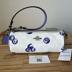 100% Authentic Brand New With Tags Cr369 Blueberry Printed Nolita Barrel Bag Chalk/Light Violet And Silver Hardware Approximate Measurements: 7.5″ (L) X 3″ (H) X 3″ (W) Handle With 7" Drop For Shoulder Wear Tiffany's Jewelry, Cutesy Clothes, Coach Nolita, Bag Illustration, Black Poppy, Light Violet, Handbag Essentials, Maroon Leather, Barrel Bag