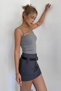 Item Type: BottomsMaterial: Cotton. SpandexPattern: PlainColor: Khaki. Black. GraySize: S.M.L Size (CM): Length Waist Hip Hem S 31 64 80 88 M 32 66 82 90 L 33 68 84 92 Trendy Fitted Gray Tank Top, Fitted Gray Tank Top For Spring, Summer Stretch Elastane Mini Skirt, Chic Fitted Gray Crop Top, Chic Gray Stretch Crop Top, Gray Stretch Mini Skirt For Summer, Trendy Gray Mini Skirt For Summer, Fitted Gray Mini Skirt For Summer, Fitted Gray Crop Top For Spring